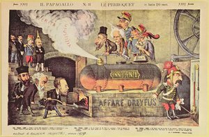ドレイファス事件、1894年12月22日、「ルペロケ」（Il Pappagallo）からのイタリアの風刺漫画、第31号、1899年8月 作： Italian School